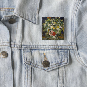 Vintage Impressionist Floral Bouquet Van Gogh 2 Inch Square Button