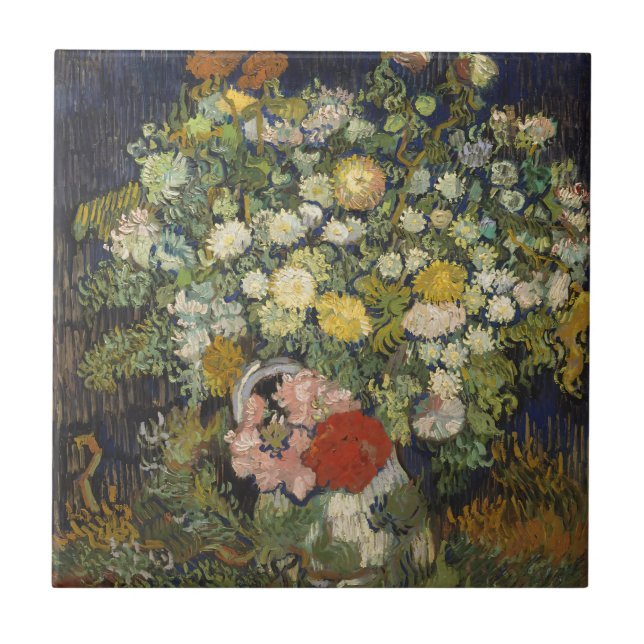 Vintage Impressionist Floral Bouquet Van Gogh Tile (Front)