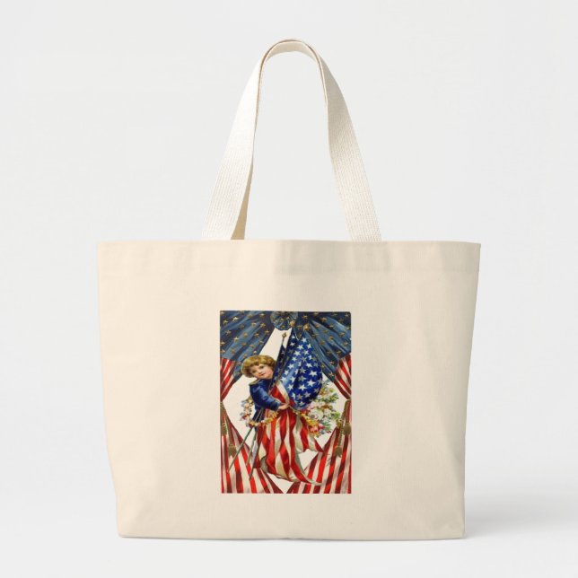 Vintage Independence and Freedom Large Tote Bag (Front)