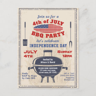 Vintage Independence Day 4th of JULY BBQ Party Invitation Postcard