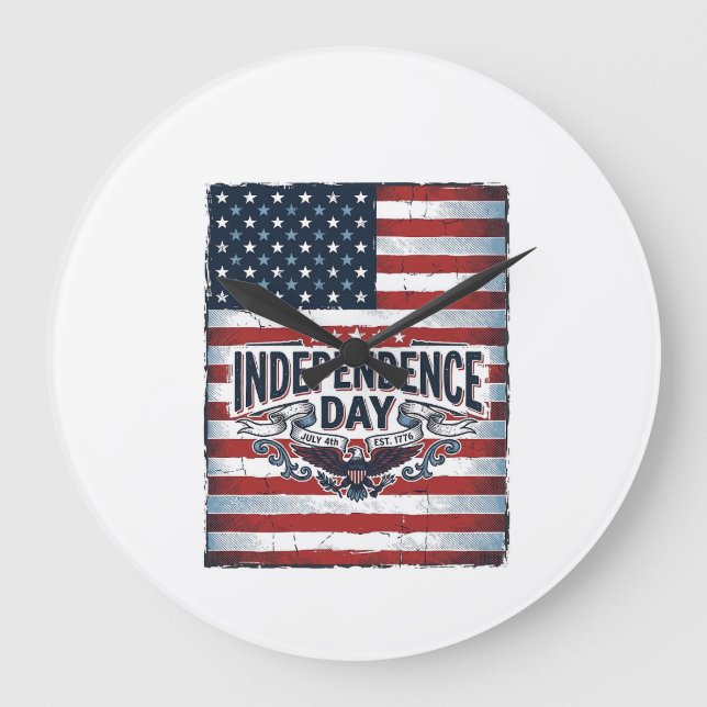 Vintage Independence Day Flag Shirt Large Clock (Front)