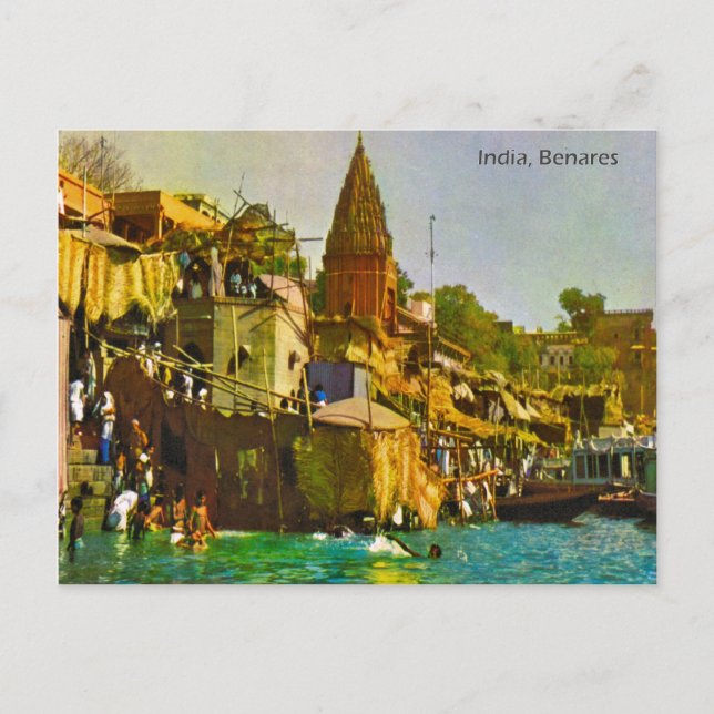 Vintage, India, Benares, River Ganges Postcard (Front)