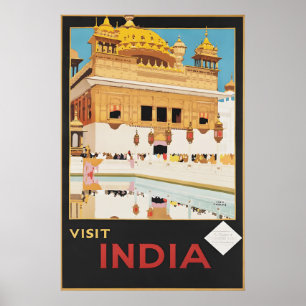 Vintage India Golden Temple Amritsar Travel Poster