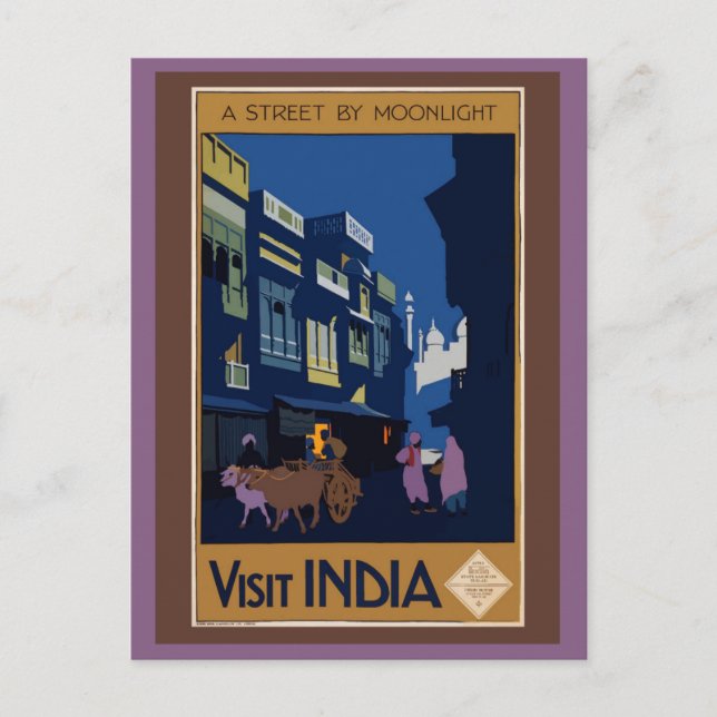 Vintage India Retro Travel Tourism Postcard (Front)