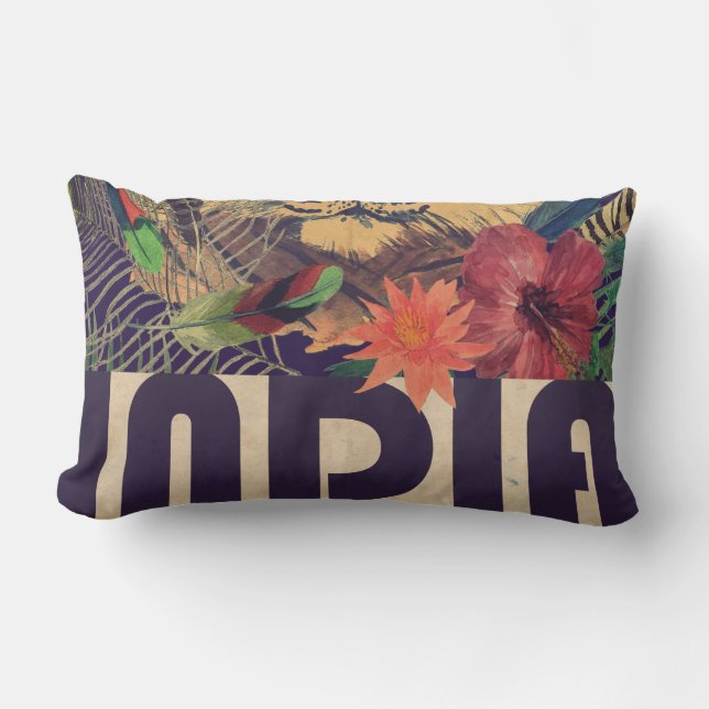 Vintage India Travel Lumbar Pillow (Front)