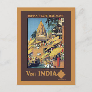 Vintage India Travel Poster Varanasi Ganges 1930s Postcard