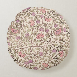 Vintage Indian Block Print floral pattern Round Pillow