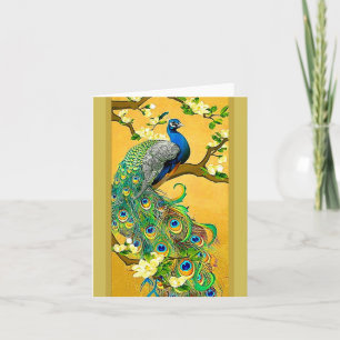 Vintage Indian Blue Peacock Holiday Card