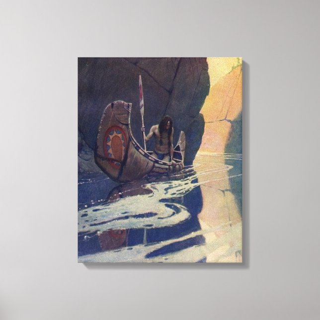 Vintage Indian Canoe Paddling Sun Classic Canvas Print (Front)