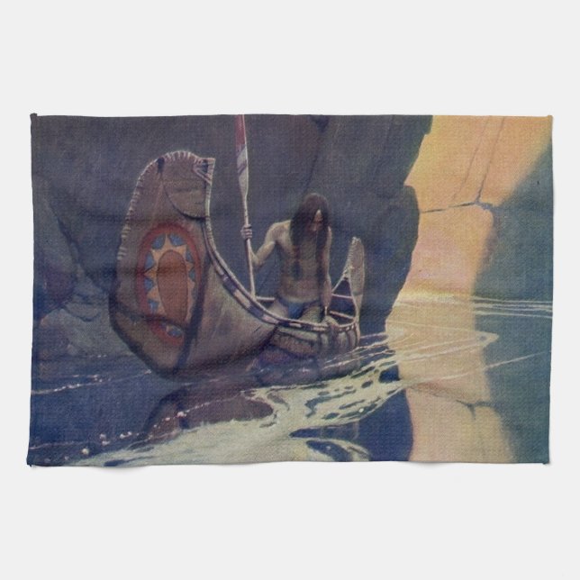 Vintage Indian Canoe Paddling Sun Classic Kitchen Towel (Horizontal)