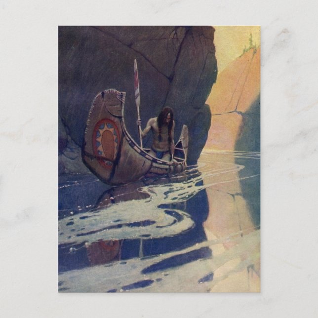 Vintage Indian Canoe Paddling Sun Classic Postcard (Front)