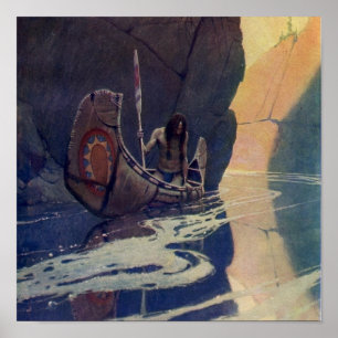 Vintage Indian Canoe Paddling Sun Classic Poster