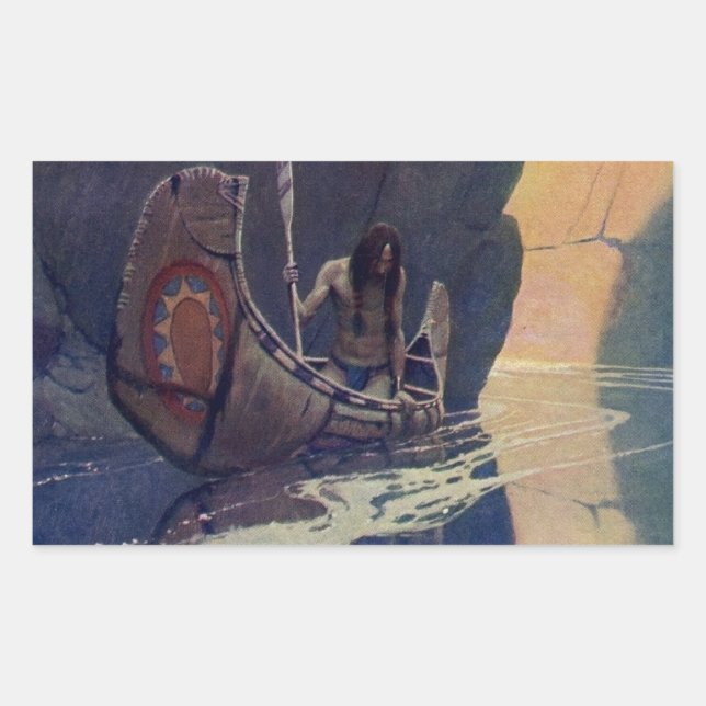 Vintage Indian Canoe Paddling Sun Classic Sticker (Front)