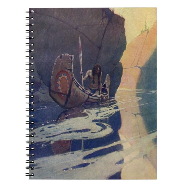 Vintage Indian Canoe Paddling with Sun Symbol Notebook (Front)