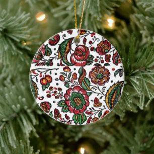Vintage Indian Cotton Chintz Fabric Ceramic Ornament