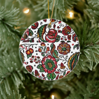 Vintage Indian Cotton Chintz Fabric Ceramic Ornament