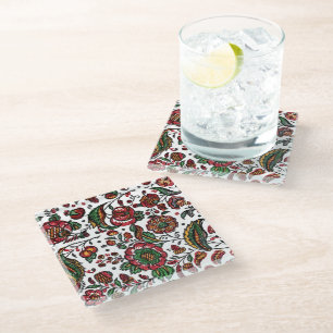 Vintage Indian Cotton Chintz Fabric Glass Coaster