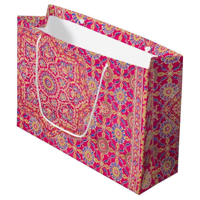 Vintage Indian Embroidery Pattern Large Gift Bag (Front Angled)