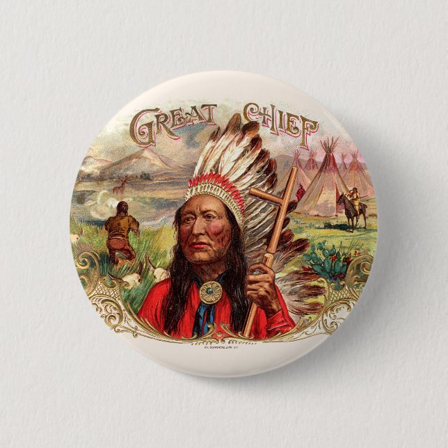Vintage Indian Great Chief Cigar Box 2 Inch Round Button (Front)
