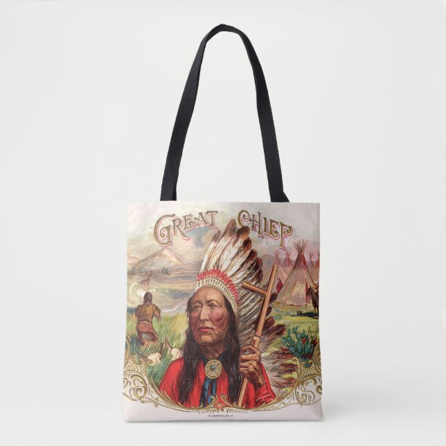 Vintage Indian Great Chief Cigar Box Tote Bag (Front)