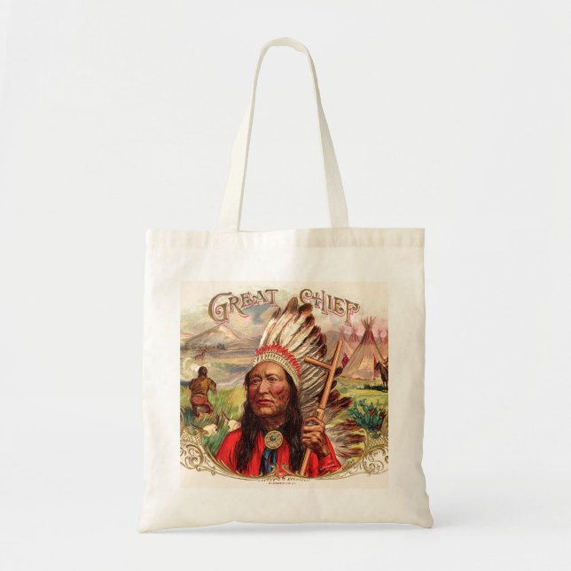 Vintage Indian Great Chief Cigar Box Tote Bag (Front)