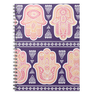 Vintage Indian hand drawn hamsa symbol seamless pa Notebook