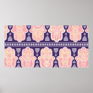 Vintage Indian hand drawn hamsa symbol seamless pa Poster