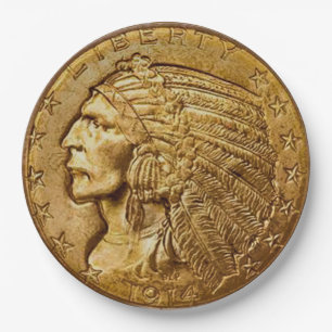 Vintage Indian Head Gold Coin Paper Plate