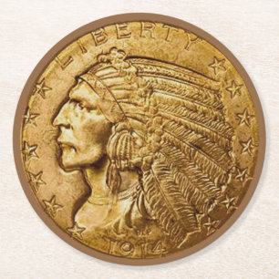 Vintage Indian Head Liberty Gold Coin Round Paper Coaster
