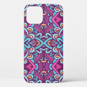 Vintage indian retro stylized flowers and rhombus. iPhone 12 case
