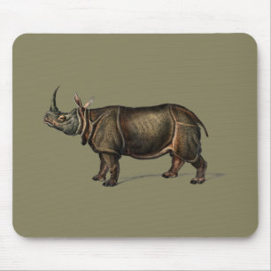 Vintage Indian Rhino Illustration Gift Mouse Pad