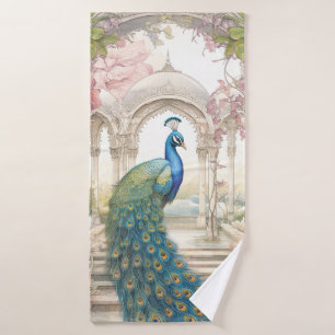 Vintage Indian Style Floral Garden Peacock Bath Towel