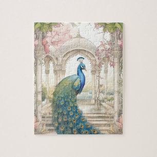 Vintage Indian Style Floral Garden Peacock Jigsaw Puzzle