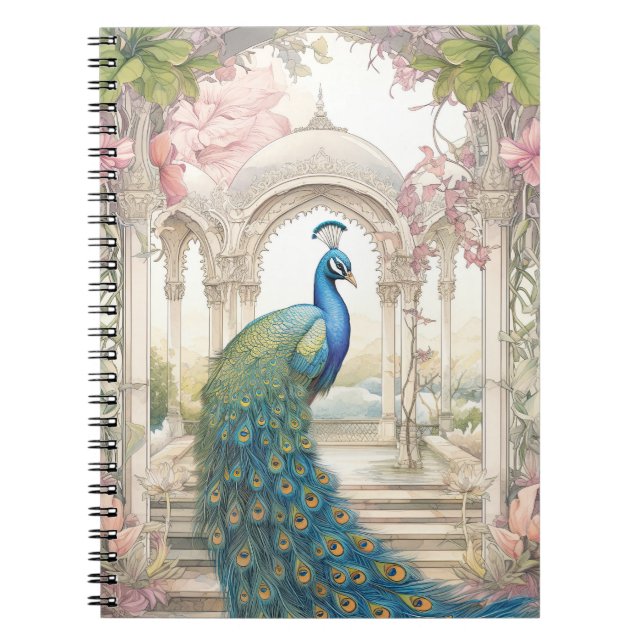 Vintage Indian Style Floral Garden Peacock Notebook (Front)