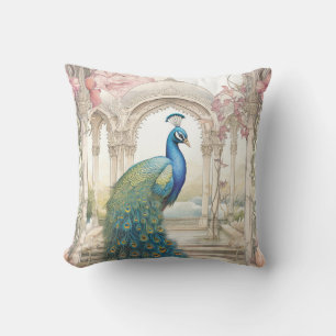 Vintage Indian Style Floral Garden Peacock Throw Pillow