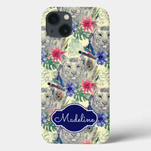 Vintage Indian Style Tiger Pattern Add Your Name iPhone 13 Case