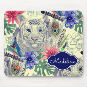 Vintage Indian Style Tiger Pattern Add Your Name Mouse Pad