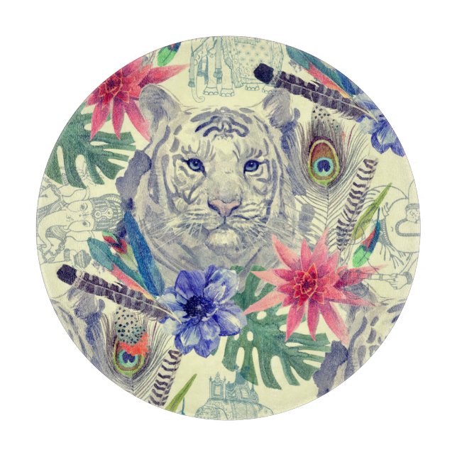 Vintage Indian Style Tiger Pattern Cutting Board (Front)