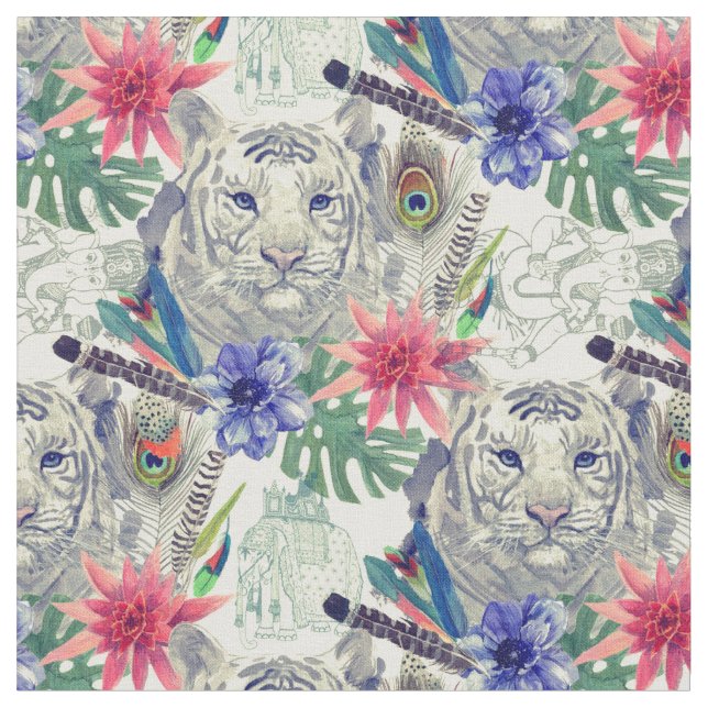 Vintage Indian Style Tiger Pattern Fabric (Close Up)
