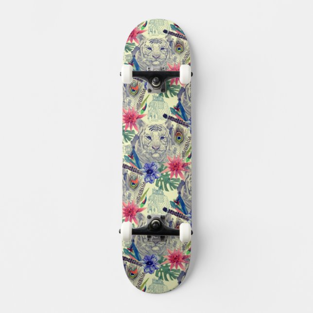 Vintage Indian Style Tiger Pattern Skateboard (Front)