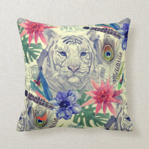 Vintage Indian Style Tiger Pattern Throw Pillow