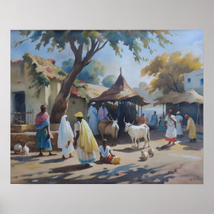 Vintage Indian Village Art Poster