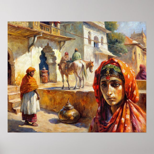 Vintage Indian Village Scene Poster (Front)