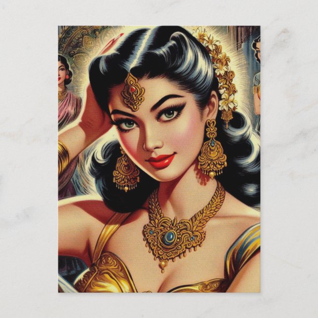 Vintage Indian Woman Illustration Postcard (Front)