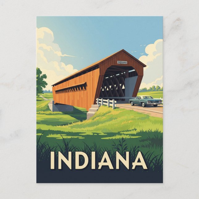 Vintage Indiana Covered Bridge Postcard (Front)