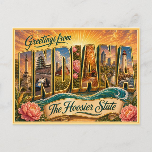 Vintage Indiana Greeting From Postcard (Front)