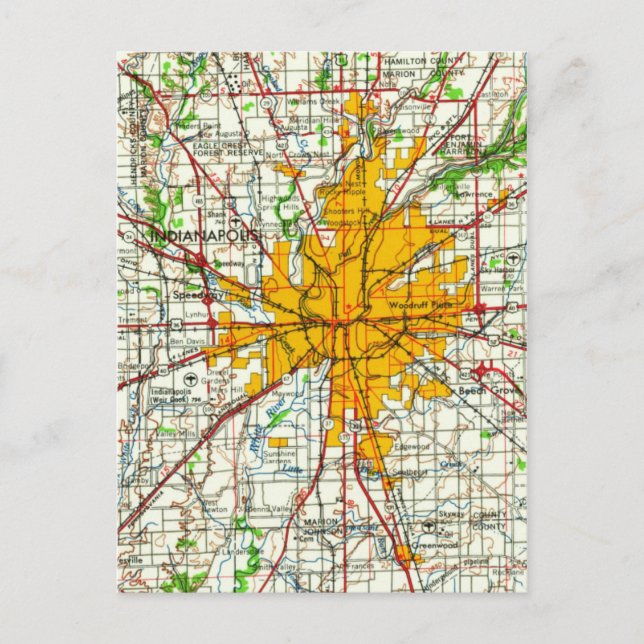Vintage Indianapolis Map Postcard (Front)