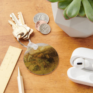 Vintage Indians, Buffalo Hunt by CM Russell Keychain