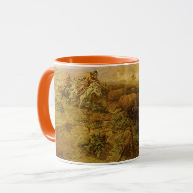 Vintage Indians, Buffalo Hunt by CM Russell Mug (Front Left)