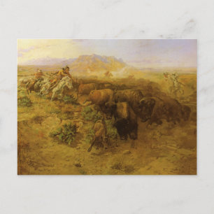 Vintage Indians, Buffalo Hunt by CM Russell Postcard